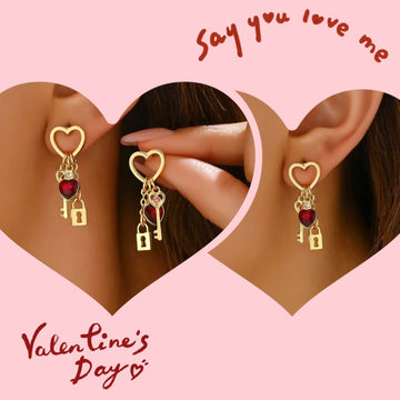 Love Stone Lock Key Earrings